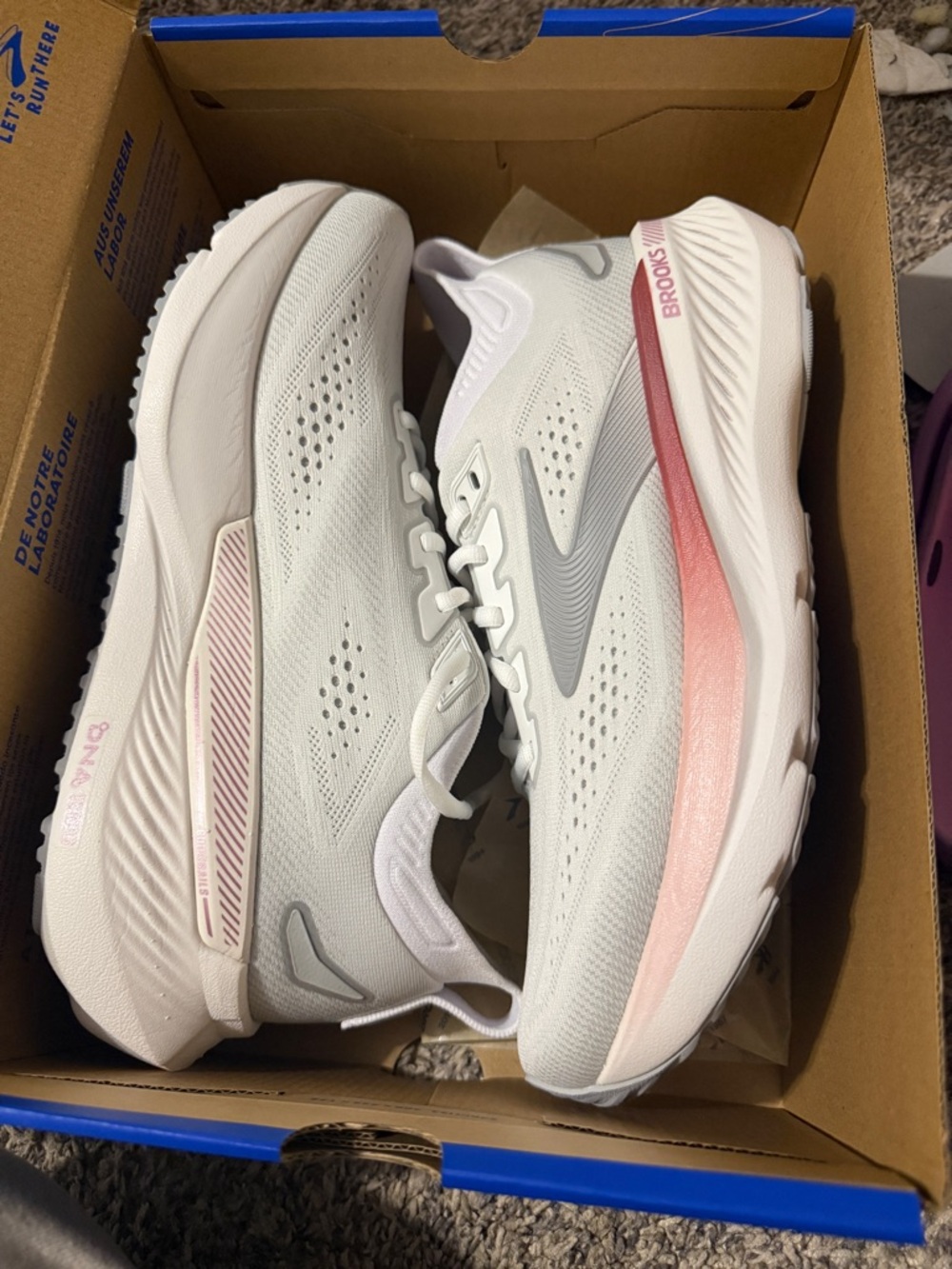 Brooks GTS 23 with guides White Running Shoes with Pink Accent